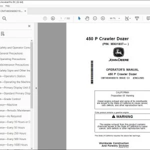 John Deere 450 P Crawler Dozer Operator's Manual OMT480068X019 PDF