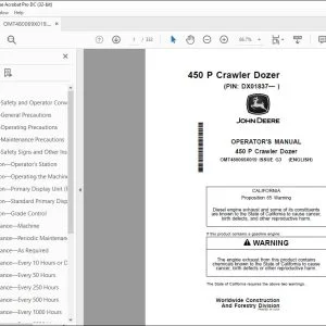 John Deere 450 P Crawler Dozer Operator's Manual OMT480069X019 PDF