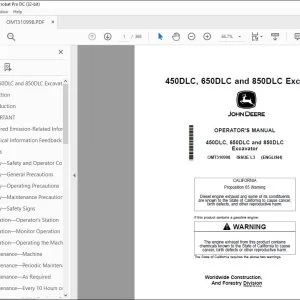 John Deere 450DLC, 650DLC & 850DLC Excavator Operator's Manual OMT310998 PDF