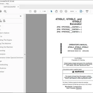 John Deere 470GLC, 670GLC & 870GLC Excavator Operator's Manual PDF