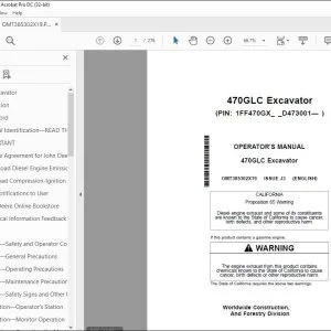 John Deere 470GLC Excavator Operator's Manual OMT385302X19 PDF