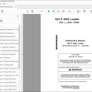 John Deere 524 P 4WD Loader Operator's Manual OMT453605X019 PDF