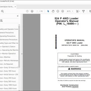 John Deere 524 P 4WD Loader Operator's Manual OMT483917X019 PDF