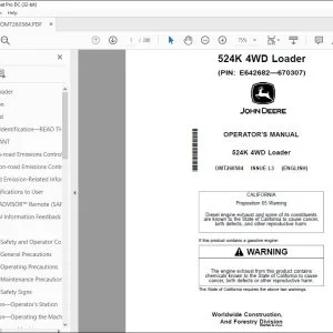 John Deere 524K 4WD Loader Operator's Manual OMT260584 - PDF DOWNLOAD
