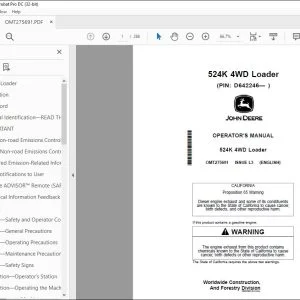 John Deere 524K 4WD Loader Operator's Manual OMT275691 - PDF DOWNLOAD
