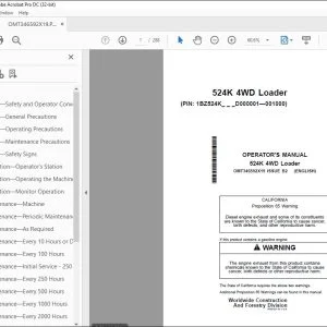 John Deere 524K 4WD Loader Operator's Manual OMT346592X19 PDF