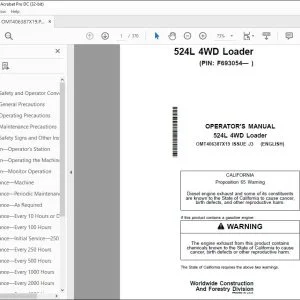 John Deere 524L 4WD Loader Operator's Manual OMT406387X19 PDF