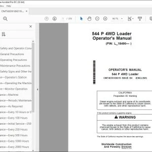John Deere 544 P 4WD Loader Operator's Manual OMT483918X019 PDF