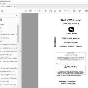 John Deere 544K 4WD Loader Operator's Manual OMT275694 - PDF DOWNLOAD