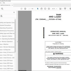 John Deere 544K 4WD Loader Operator's Manual OMT337074X19 PDF
