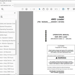 John Deere 544K 4WD Loader Operator's Manual OMT346593X19 PDF