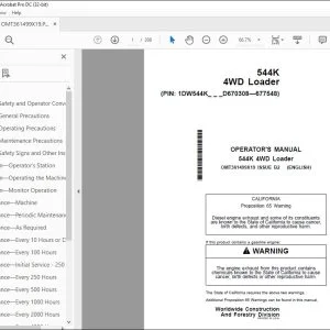 John Deere 544K 4WD Loader Operator's Manual OMT361499X19 PDF