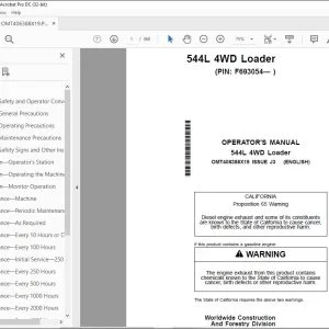 John Deere 544L 4WD Loader Operator's Manual OMT406388X19 PDF