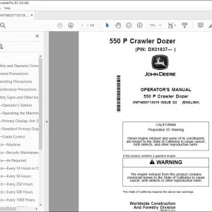 John Deere 550 P Crawler Dozer Operator's Manual OMT480071X019 PDF