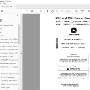 John Deere 550K & 650K Crawler Dozer Operator's Manual OMT288826 PDF