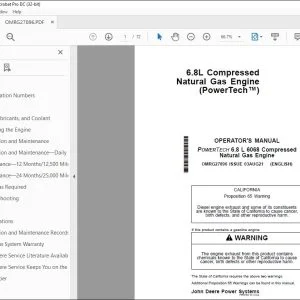 John Deere 6.8L Compressed Natural Gas Engine Operator's Manual PDF