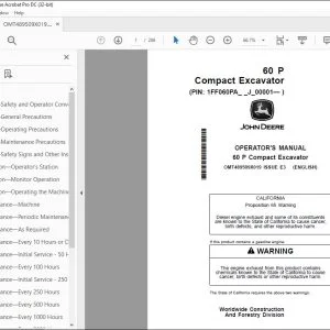 John Deere 60 P Compact Excavator Operator's Manual PDF