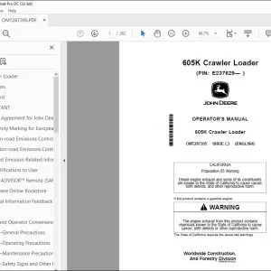 John Deere 605K Crawler Loader Operator's Manual OMT287395 - PDF DOWNLOAD