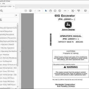 John Deere 60G Excavator Operator's Manual OMT333117 - PDF DOWNLOAD