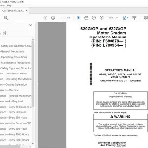 Operator Manual for John Deere 620G, 622G Graders PDF