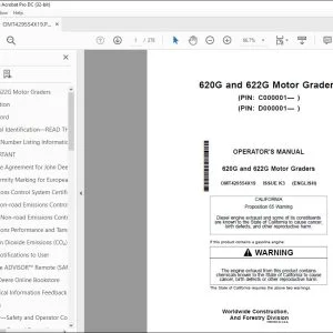John Deere 620G & 622G Graders Operator's Manual OMT429554X19 PDF