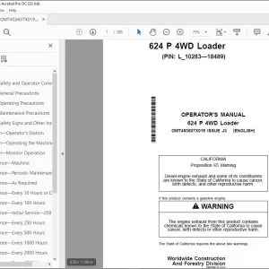 John Deere 624 P 4WD Loader Operator's Manual OMT453607X019 PDF