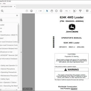 John Deere 624K 4WD Loader Operator's Manual OMT260575 - PDF DOWNLOAD