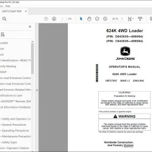 John Deere 624K 4WD Loader Operator's Manual OMT275697 - PDF DOWNLOAD