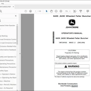 John Deere 643K 843K Feller Buncher Operator's Manual OMT249502 PDF