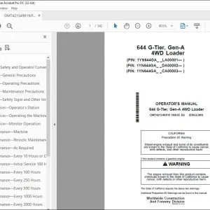 John Deere 644 G-Tier Gen-A Loader Operation Manual PDF