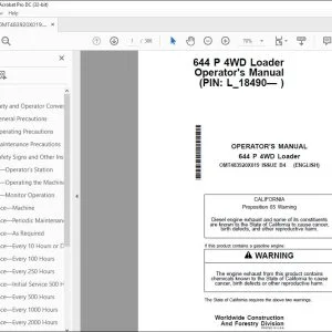 John Deere 644 P 4WD Loader Operator's Manual OMT483920X019 PDF