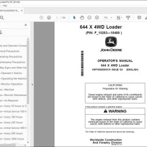 John Deere 644 X 4WD Loader Operator's Manual OMT453609X019 PDF