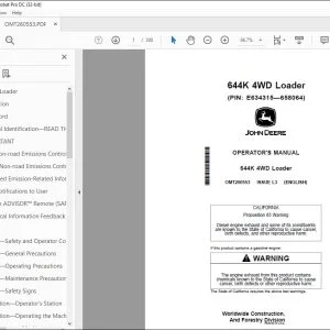 John Deere 644K 4WD Loader Operator's Manual OMT260553 - PDF DOWNLOAD
