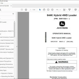 John Deere 644K Hybrid 4WD Loader Operator's Manual OMT276750 PDF