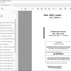 John Deere 644L 4WD Loader Operator's Manual OMT426945X19 - PDF DOWNLOAD