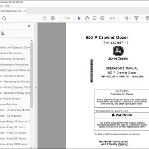 John Deere 650 P Crawler Dozer Operator's Manual OMT480072X019 PDF