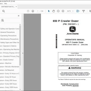 John Deere 650 P Crawler Dozer Operator's Manual OMT480073X019 PDF