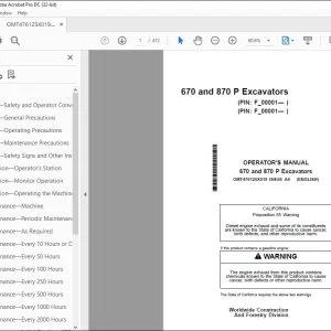 John Deere 670 & 870 P Excavators Operator's Manual OMT476125X019 PDF