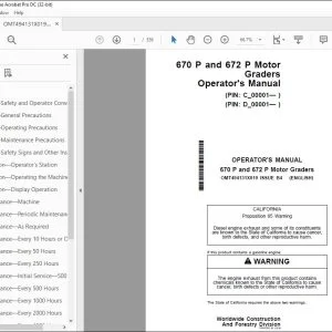 John Deere 670 P & 672 P Graders Operator's Manual OMT494131X019 PDF