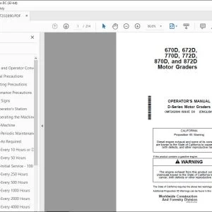 John Deere 670D 672D 770D 772D 870D & 872D Grader Operator's Manual PDF