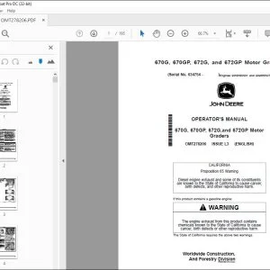 John Deere 670G 670GP 672G & 672GP Graders Operator's Manual OMT278206 PDF