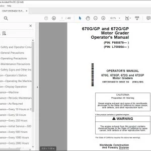 Owner's Manual for John Deere 670G 672G Series Graders PDF