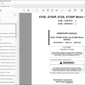 Operator Manual for John Deere 670G & 672G Graders PDF
