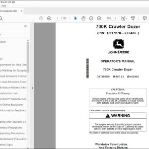John Deere 700K Crawler Dozer Operator's Manual OMT288306 - PDF DOWNLOAD