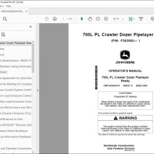 John Deere 700L PL Dozer Pipelayer Operator's Manual OMT425604X19 PDF
