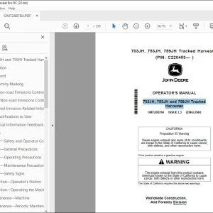 John Deere 703JH, 753JH & 759JH Harvester Operator's Manual OMT288784 PDF