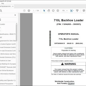John Deere 710L Backhoe Loader Operator's Manual OMT362654X19 PDF