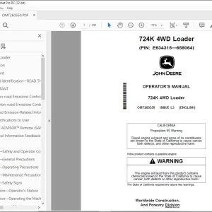 John Deere 724K 4WD Loader Operator's Manual OMT260550 - PDF DOWNLOAD