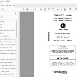 John Deere 724K 4WD Loader Operator's Manual OMT275144 - PDF DOWNLOAD