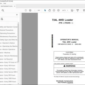 John Deere 724L 4WD Loader Operator's Manual OMT426947X19 PDF